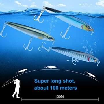 Fishing Lures Fishing Pencil Lure Slow Sinking Hard Bait Pencil Popper Lifelike Bass Fishing Lure for Saltwater and Freshwater,8pcs