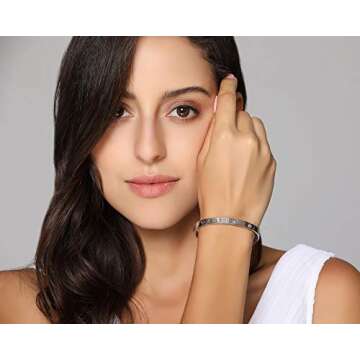 MVCOLEDY Valentines Day Gifts Jewelry Gold/White Gold Plated Bangle Bracelet Heart Stone Stainless Steel with Crystal Bangle Bracelets for Women Jewelry Size 6.7 Inches (Angels in White)