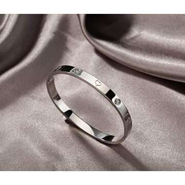 MVCOLEDY Valentines Day Gifts Jewelry Gold/White Gold Plated Bangle Bracelet Heart Stone Stainless Steel with Crystal Bangle Bracelets for Women Jewelry Size 6.7 Inches (Angels in White)