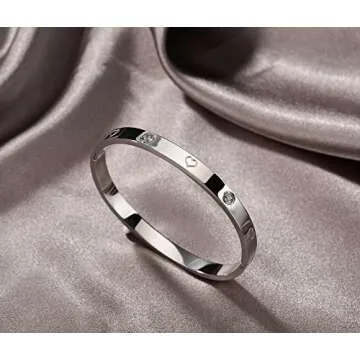 MVCOLEDY Valentines Day Gifts Jewelry Gold/White Gold Plated Bangle Bracelet Heart Stone Stainless Steel with Crystal Bangle Bracelets for Women Jewelry Size 6.7 Inches (Angels in White)