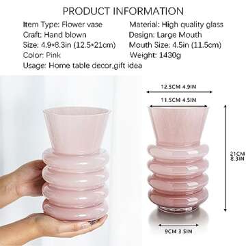 8 Inch Glass Flower Vases for Centerpiece,Thickened Pink Glass Vase for Flowers,Table Home Indoor De...