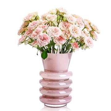 8 Inch Glass Flower Vases for Centerpiece,Thickened Pink Glass Vase for Flowers,Table Home Indoor Desk Decor,Ins Modern Boho Style Vase for Wedding Housewarming Gift Office Accent