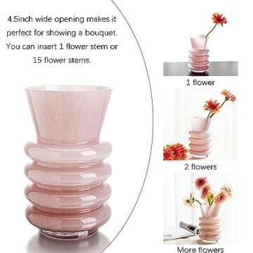 8 Inch Glass Flower Vases for Centerpiece,Thickened Pink Glass Vase for Flowers,Table Home Indoor Desk Decor,Ins Modern Boho Style Vase for Wedding Housewarming Gift Office Accent