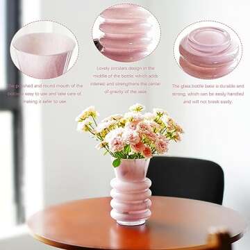 8 Inch Glass Flower Vases for Centerpiece,Thickened Pink Glass Vase for Flowers,Table Home Indoor Desk Decor,Ins Modern Boho Style Vase for Wedding Housewarming Gift Office Accent