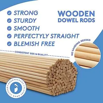 Wooden Dowel Rod, 3/16 Inch x 36 Inch, 100 Pack for Crafts