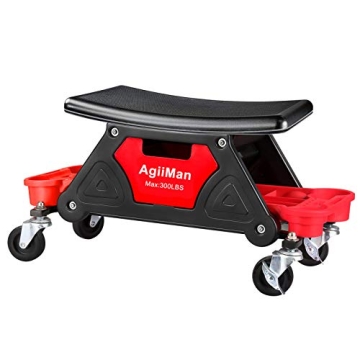 AgiiMan Automotive Rolling Stool - Durable Mechanic Chair with Storage for 300 Lbs Users