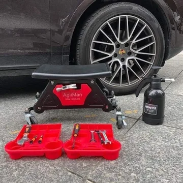 AgiiMan Mechanic Stool with Rolling Wheels and Tool Storage