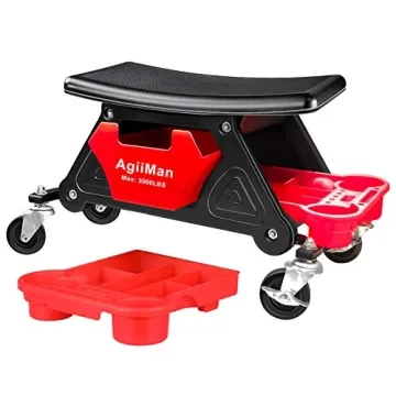 AgiiMan Mechanic Stool with Rolling Wheels and Tool Storage