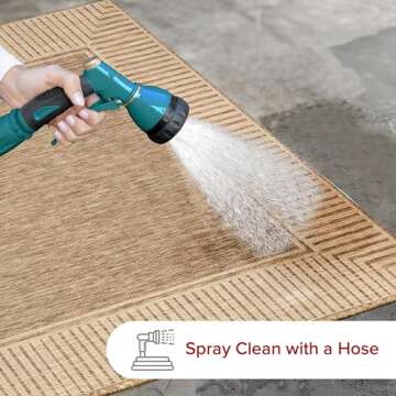 nuLOOM 4' x 5' Outdoor Area Rug, Casual Design With Striped Border, Stain Resistant, Highly Durable,...