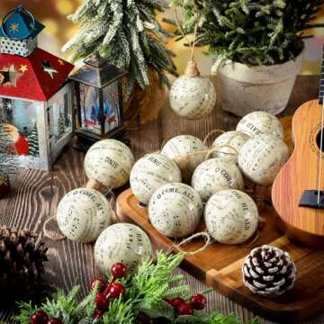 Daifunli 24 Pcs Vintage Music Notes Ornament 2.36'' Musical Christmas Balls Christmas Party Decorati...