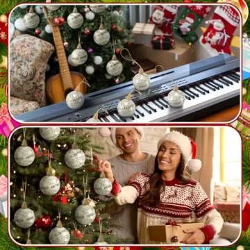 Daifunli 24 Pcs Vintage Music Notes Ornament 2.36'' Musical Christmas Balls Christmas Party Decorations Christmas Hymnal Ornaments Music Themed Hanging Ornaments Musical Notes Christmas Ornament Gift