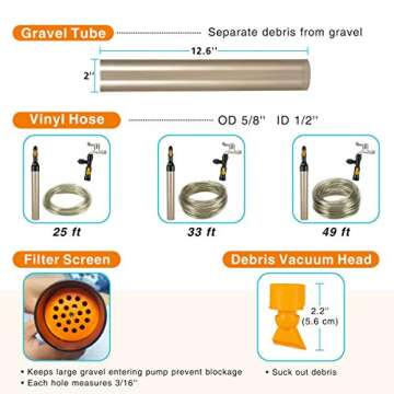 hygger Bucket-Free Aquarium Water Change Kit Fish Tank Auto Siphon Pump Gravel Cleaner Vacuum Tube with Long Hose Water Changer Maintenance Tool 49-FEET Plastic Fitting