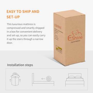 ESHINE Adjustable Bed Frame with 12" Hybrid Mattress with Luxury Gel Memory Foam, Split King Upholstered Bed Frames with Massage, Wireless Remote, USB, Under Bed Night Light, Head/Foot Incline