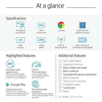 HP Laptop X360 14a Chromebook 14" Touchscreen Performance