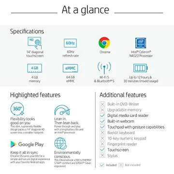 HP Laptop X360 14a Chromebook 14" Touchscreen Performance