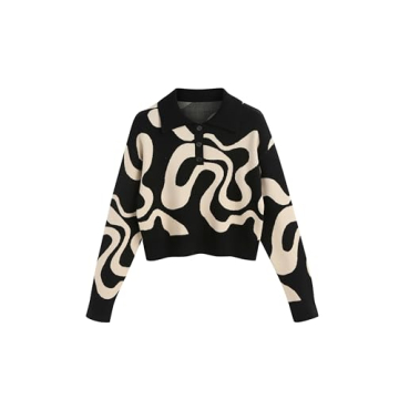 CIDER Cropped Collared Color Block Sweater for Women