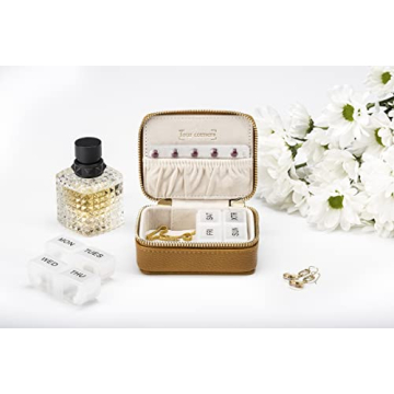 Vegan Leather 7-Day Pill Organizer with Lockable Zipper