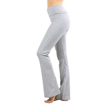 Zenana Premium Cotton Fold Over Yoga Flare Pants,Heather Grey,Small