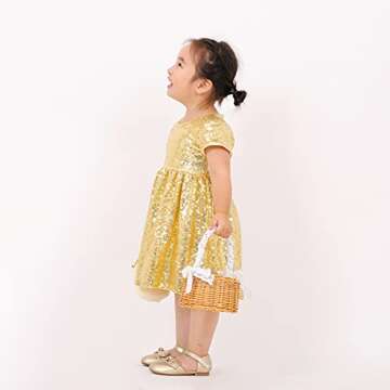 Sequin Princess Dress Toddler Girls Birthday Dresses Glitter Wedding Party Gown for Little Kids Summer Short Sleeve A Line Midi Dress Pageant Gold 01 5-6T