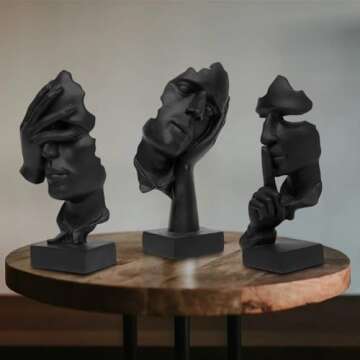 aboxoo 3 Pcs Thinker Statue, Silence is Gold Abstract Art Figurine,No Hear No See No Speak,Modern Re...