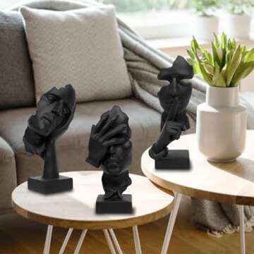 aboxoo 3 Pcs Thinker Statue, Silence is Gold Abstract Art Figurine,No Hear No See No Speak,Modern Resin Sculptures Decorative Objects Home Decor for Living Room,Office Bookshelf,Desktop(Black)