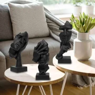 aboxoo 3 Pcs Thinker Statue, Silence is Gold Abstract Art Figurine,No Hear No See No Speak,Modern Resin Sculptures Decorative Objects Home Decor for Living Room,Office Bookshelf,Desktop(Black)