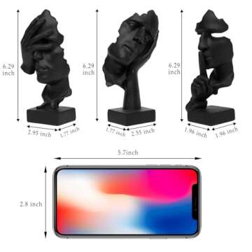 aboxoo 3 Pcs Thinker Statue, Silence is Gold Abstract Art Figurine,No Hear No See No Speak,Modern Resin Sculptures Decorative Objects Home Decor for Living Room,Office Bookshelf,Desktop(Black)