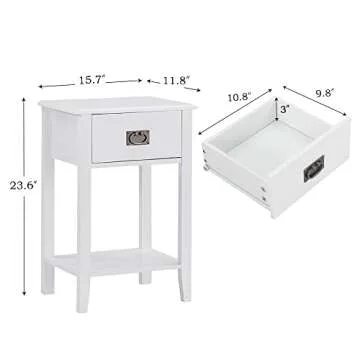 VECELO Nightstands Set of 2 End/Side Tables for Living Room Bedroom Bedside, Vintage Accent Furniture Small Space, Solid Wood Legs, One Drawer