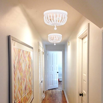 ALICE HOUSE 14.1" Flush Mount Light, White Wood Bead Chandelier, 2 Light Ceiling Light for Bedroom, Hallway, Foyer, ETL Listed, AL9031-S2