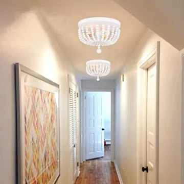 ALICE HOUSE 14.1" Flush Mount Light, White Wood Bead Chandelier, 2 Light Ceiling Light for Bedroom, Hallway, Foyer, ETL Listed, AL9031-S2