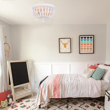 ALICE HOUSE 14.1" Flush Mount Light, White Wood Bead Chandelier, 2 Light Ceiling Light for Bedroom, Hallway, Foyer, ETL Listed, AL9031-S2