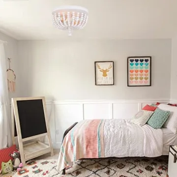 ALICE HOUSE 14.1" Flush Mount Light, White Wood Bead Chandelier, 2 Light Ceiling Light for Bedroom, Hallway, Foyer, ETL Listed, AL9031-S2