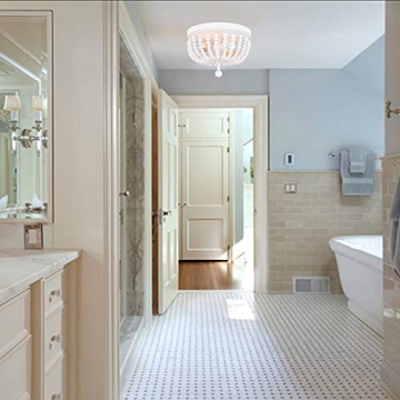 ALICE HOUSE 14.1" Flush Mount Light, White Wood Bead Chandelier, 2 Light Ceiling Light for Bedroom, Hallway, Foyer, ETL Listed, AL9031-S2