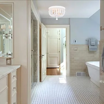 ALICE HOUSE 14.1" Flush Mount Light, White Wood Bead Chandelier, 2 Light Ceiling Light for Bedroom, Hallway, Foyer, ETL Listed, AL9031-S2