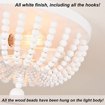 ALICE HOUSE 14.1" Flush Mount Light, White Wood Bead Chandelier, 2 Light Ceiling Light for Bedroom, Hallway, Foyer, ETL Listed, AL9031-S2