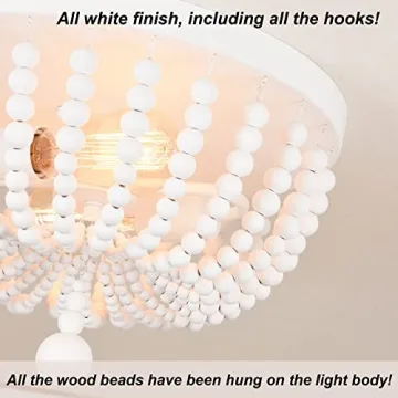 ALICE HOUSE 14.1" Flush Mount Light, White Wood Bead Chandelier, 2 Light Ceiling Light for Bedroom, Hallway, Foyer, ETL Listed, AL9031-S2
