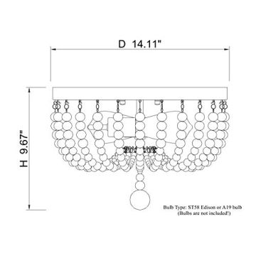 ALICE HOUSE 14.1" Flush Mount Light, White Wood Bead Chandelier, 2 Light Ceiling Light for Bedroom, Hallway, Foyer, ETL Listed, AL9031-S2