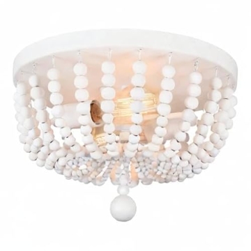 ALICE HOUSE 14.1" Flush Mount Light, White Wood Bead Chandelier, 2 Light Ceiling Light for Bedroom, Hallway, Foyer, ETL Listed, AL9031-S2
