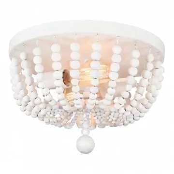 ALICE HOUSE 14.1" Flush Mount Light, White Wood Bead Chandelier, 2 Light Ceiling Light for Bedroom, Hallway, Foyer, ETL Listed, AL9031-S2
