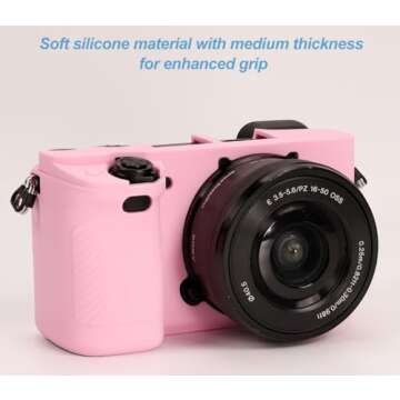Pocoukate Case for Sony Alpha A6400, A6300, A6100 Camera, Soft Silicone Protective Cover Skin with Screen Protector Accessories for Sony Alpha A6400/6300/6100 Digital Camera Silicone Case - Pink