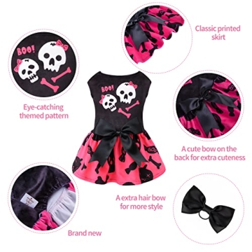 CuteBone Halloween Skulls Velvet Dress for Small Dogs - Adorable Pink Dog Clothes