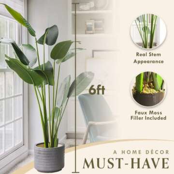 FOREVER LEAF 6 Feet Bird of Paradise Artificial Plants Indoor in Black Planter, Realistic Banana Sha...