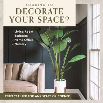 FOREVER LEAF 6 Feet Bird of Paradise Artificial Plants Indoor in Black Planter, Realistic Banana Shaped Leaves, Silk Plants for Home Decor, Perfect Faux Floor Plants for Living Room