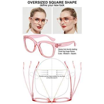 AEZUNI Oversized Pink Reading Glasses Women Fashionable & Comfortable
