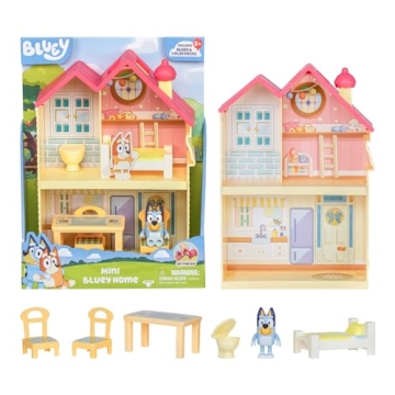 Mini Bluey Home Playset | Fun Compact House with Carry Handle , 3 Rooms | 5 Play Pieces Included