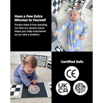 Samuel Sensory Board for Babies - Supersized Black and White Baby Cards for Developmental Newborn Tummy Time Toys - 100cm Newborn Black & White Toys for 0-3 Months & Older - Thick Stand Up Board No. 1