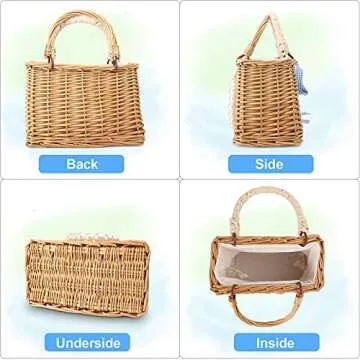 Straw Beach Bags for Girls, Summer Top-handle Bags Hobo Purse with Pearl Ornaments Straw Handle Bag Totes Bags for Women Girls