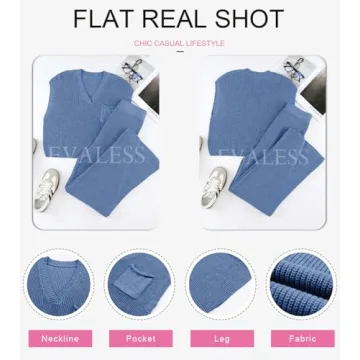 EVALESS Lounge Sets for Women Fall Two Piece Outfits Sleeveless V Neck Knit Pullover Tops and Wide Leg Pants Sweaters Sets