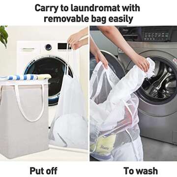 GZMXM Laundry Basket Hamper with Lid and a Removable Bag 72L Large Collapsible Laundry Baskets Dirty Clothes Hamper with Detachable Rods, Foldable Washing Bin for Clothes and Toys - Beige