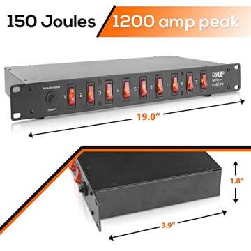 Pyle 15 Amp Power Supply Control Unit, 9 Outlets, Rack Mountable Heavy Duty Power Strip with AC Nois...